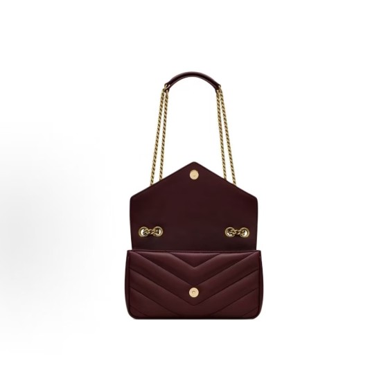 SAINT LAURENT YSL LOULOU distressed bronze metal accessories single-shoulder bag, small size for women in wine red